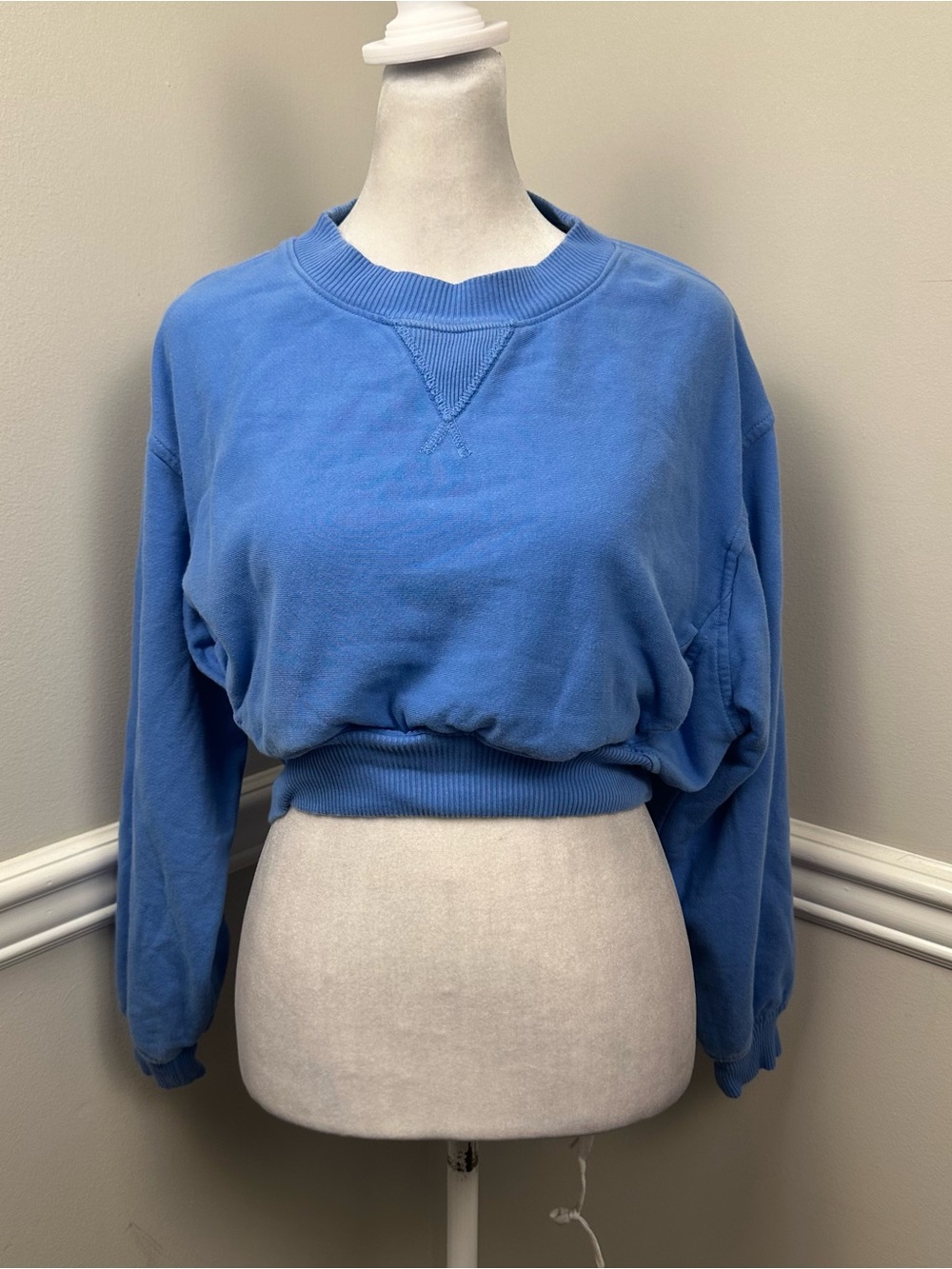 MWL Madewell Blue Cropped Crewneck Sweatshirt XXS